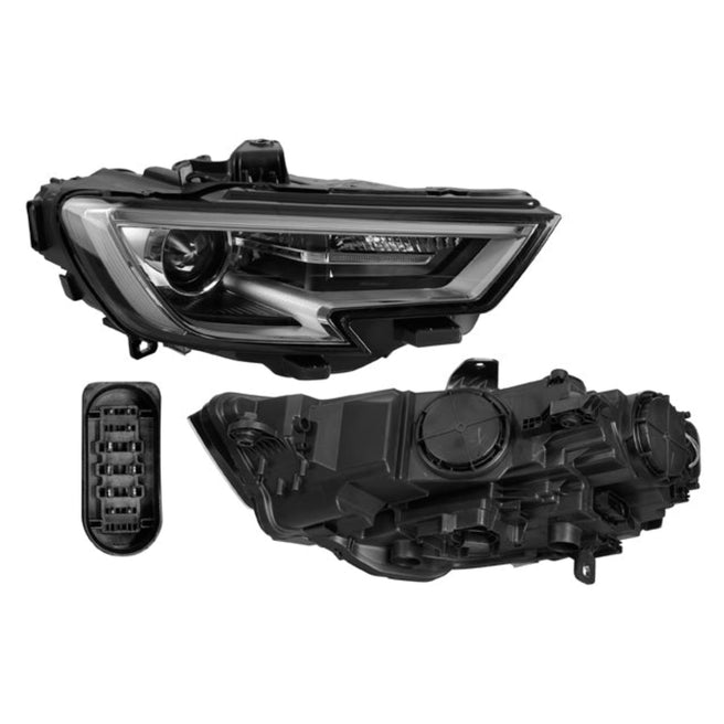 Faro Derecho para Audi A3 2017-2020 LED Halógeno Sin foco Con motor Fondo cromado Eléctrico