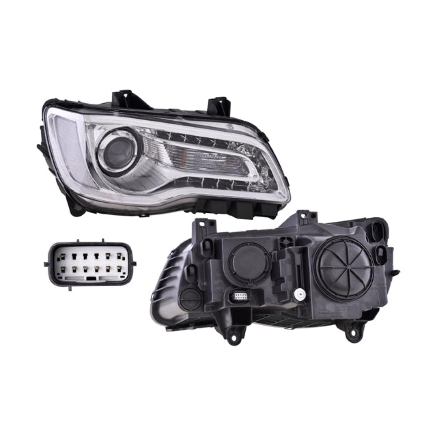 Faro Cr 300 18-19 Fondo Cromado Tyc Der P/ Chrysler 300 2018-2019