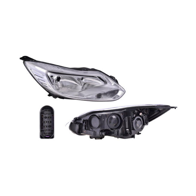 Faro Derecho para Ford Focus 2014-2015 Halógeno Sin foco Con motor Fondo cromado Eléctrico