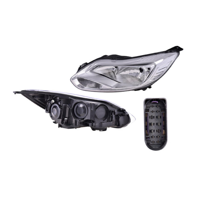 Faro Izquierdo para Ford Focus 2014-2015 Halógeno Sin foco Con motor Fondo cromado Eléctrico