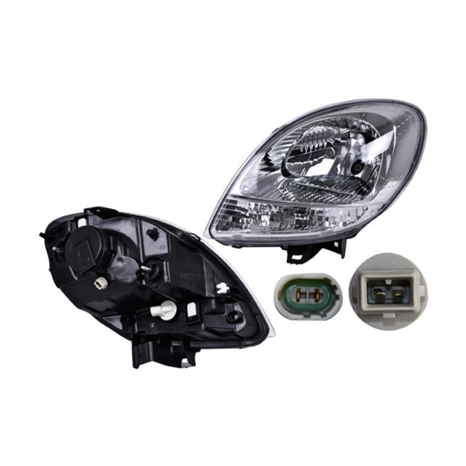 Faro Izquierdo para Renault Kangoo 2009-2017 Halógeno Sin foco Fondo cromado Eléctrico