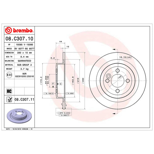 Disco De Freno Trasero Para Mini Cooper 2007-2015