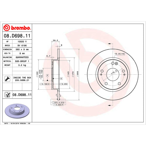 Disco De Freno Trasero Para Honda Civic 2016-2019