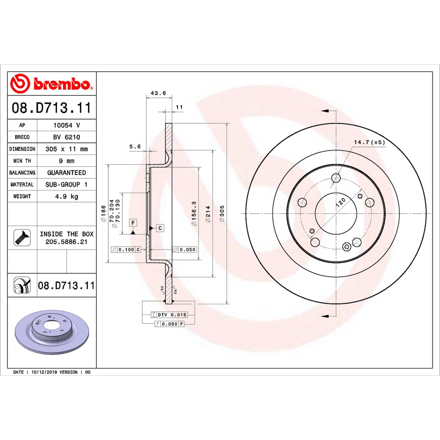 Disco De Freno Trasero Para Honda Civic 2017-2019