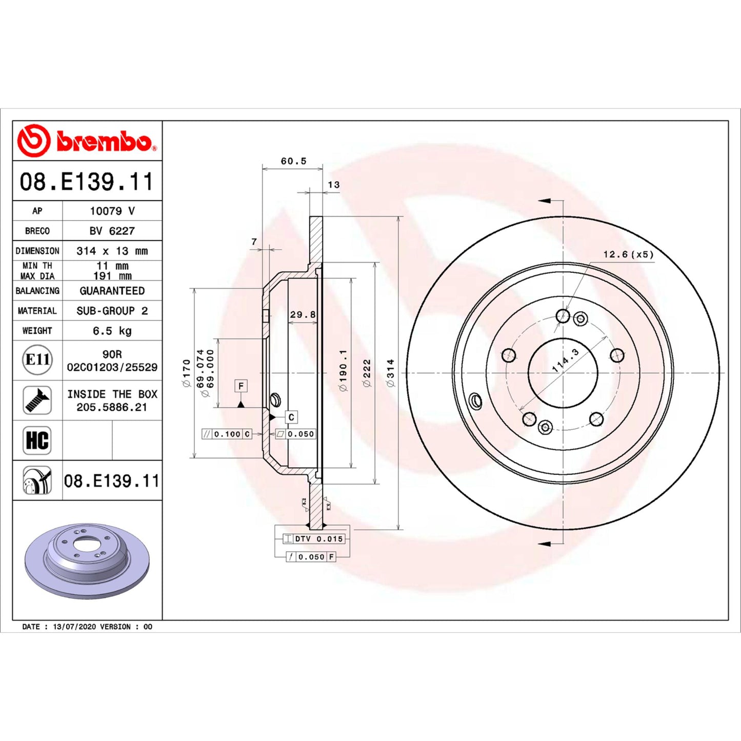 Disco De Freno Trasero Para Kia Stinger 2018-2020