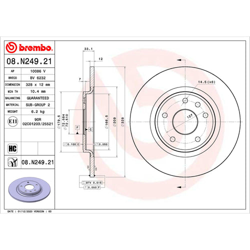 Disco De Freno Trasero Para Volkswagen Routan 2009-2014