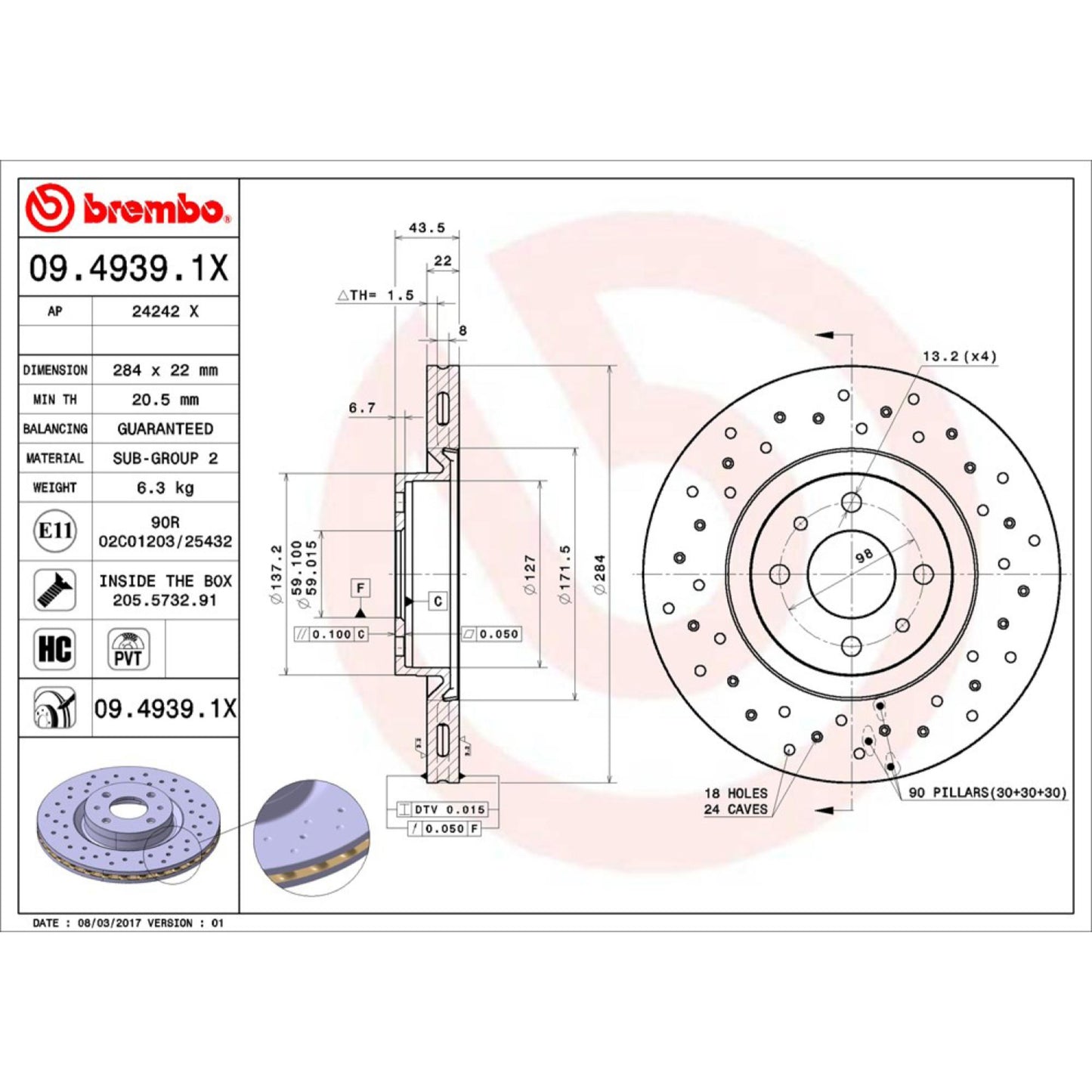 Disco De Freno Delantero Para Fiat 500 2012-2019