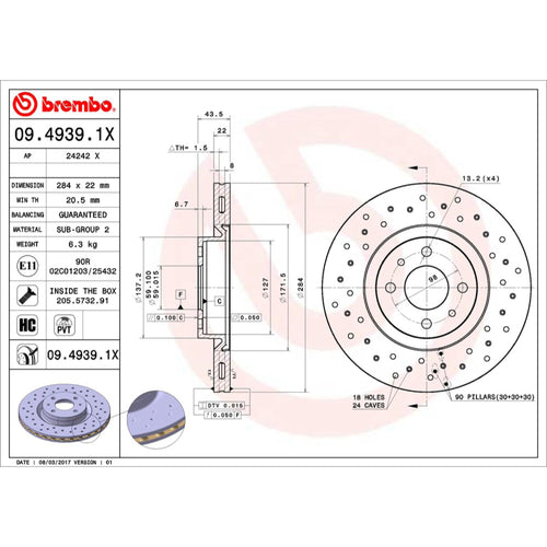 Disco De Freno Delantero Para Fiat 500 2012-2019