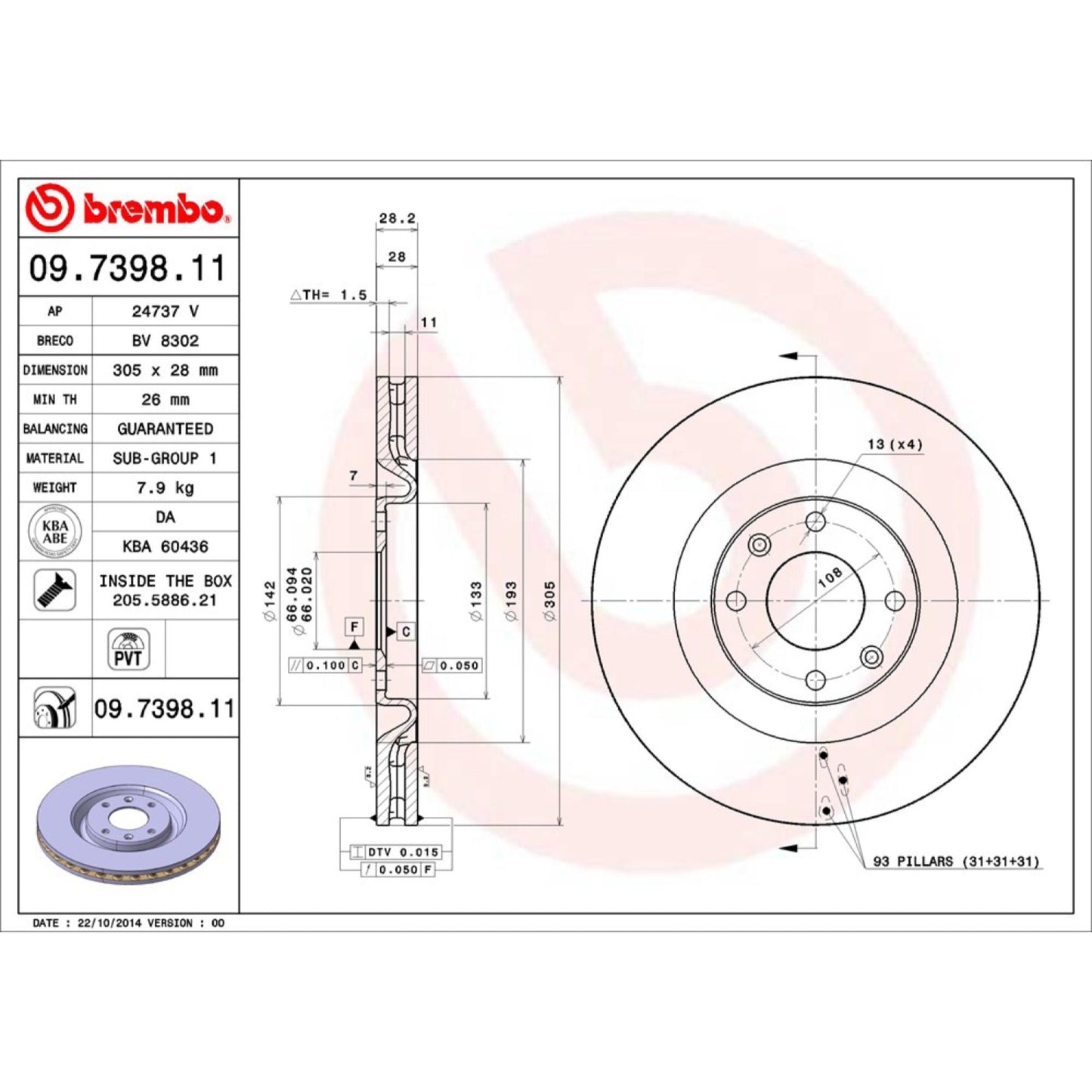 Disco De Freno Delantero Para Peugeot 406 2001-2005