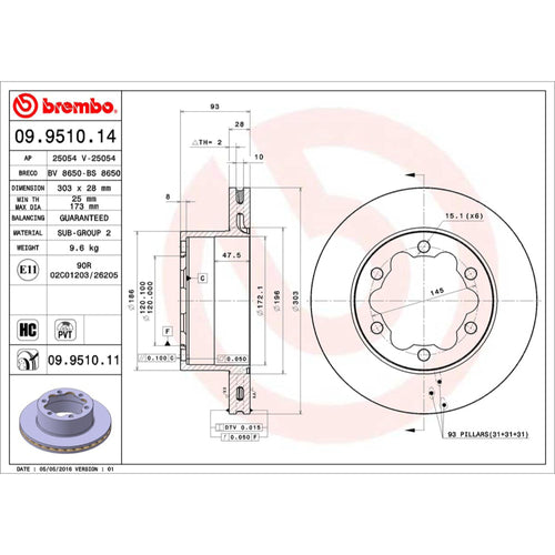 Disco De Freno Trasero Para Mercedes-Benz Sprinter 2007-2019