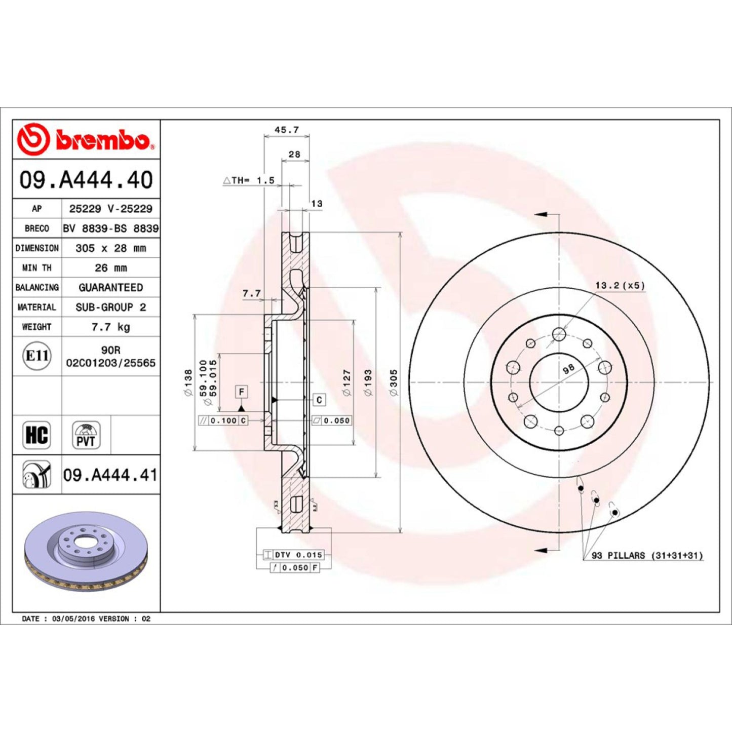 Disco De Freno Delantero Para Fiat 500L 2014-2020
