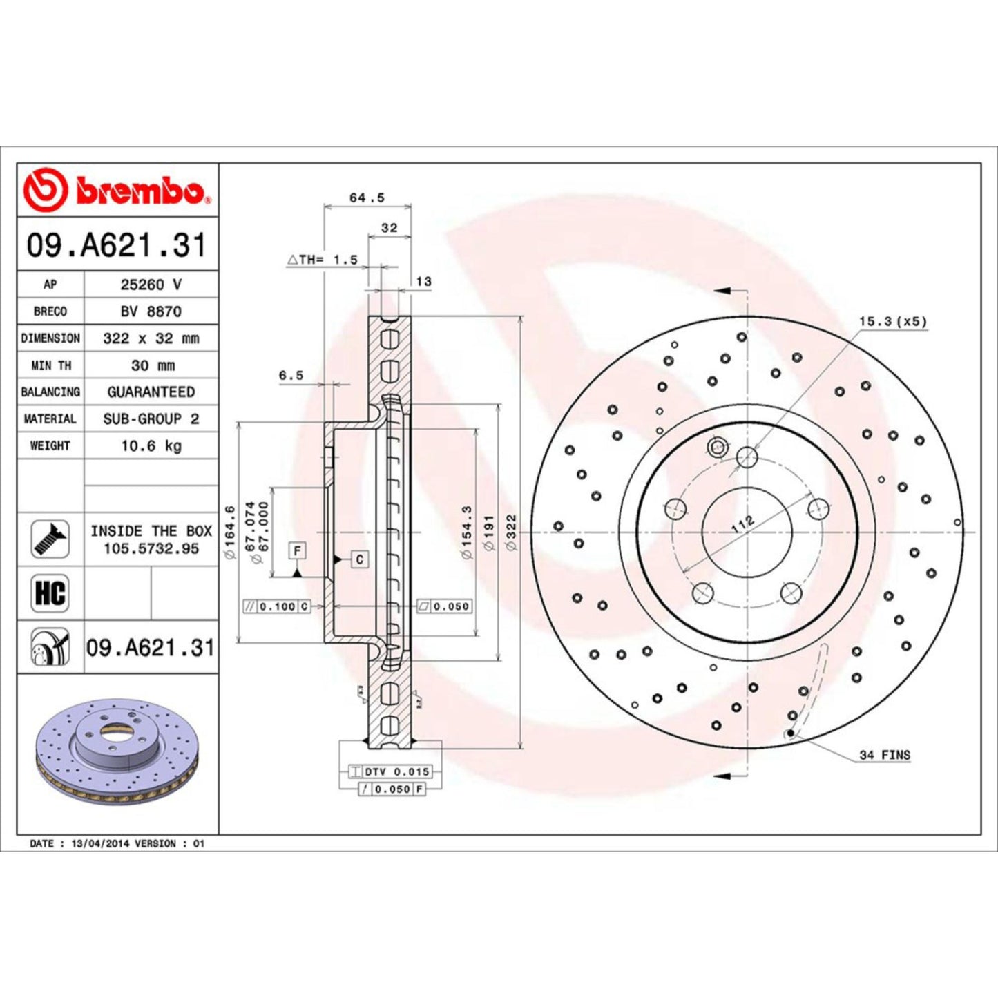 Disco De Freno Delantero Para Mercedes-Benz C350 2008-2015