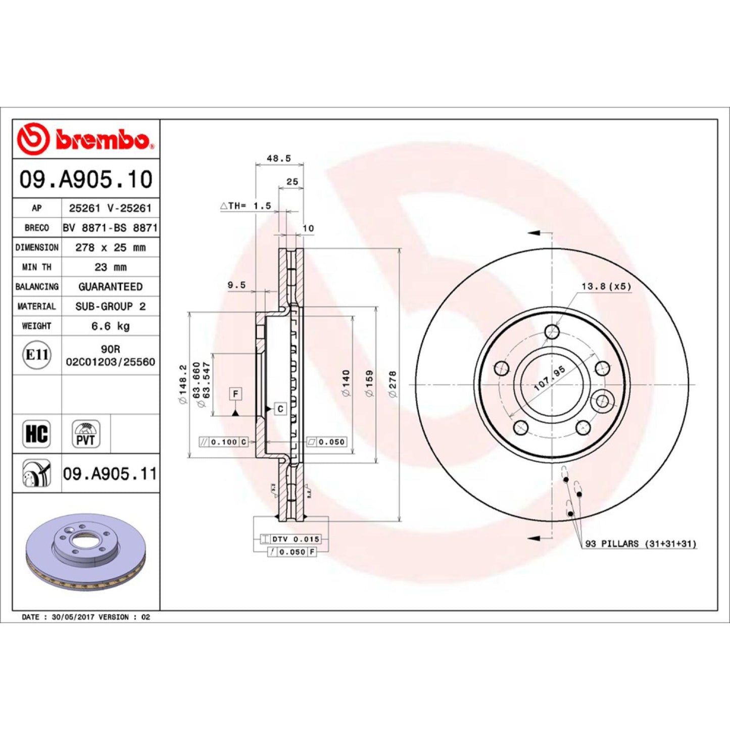 Disco De Freno Delantero Para Volvo C30 2007-2013