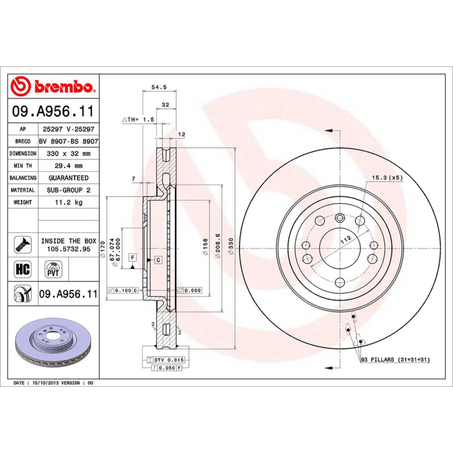 Disco De Freno Delantero Para Mercedes-Benz Ml350 2010-2015
