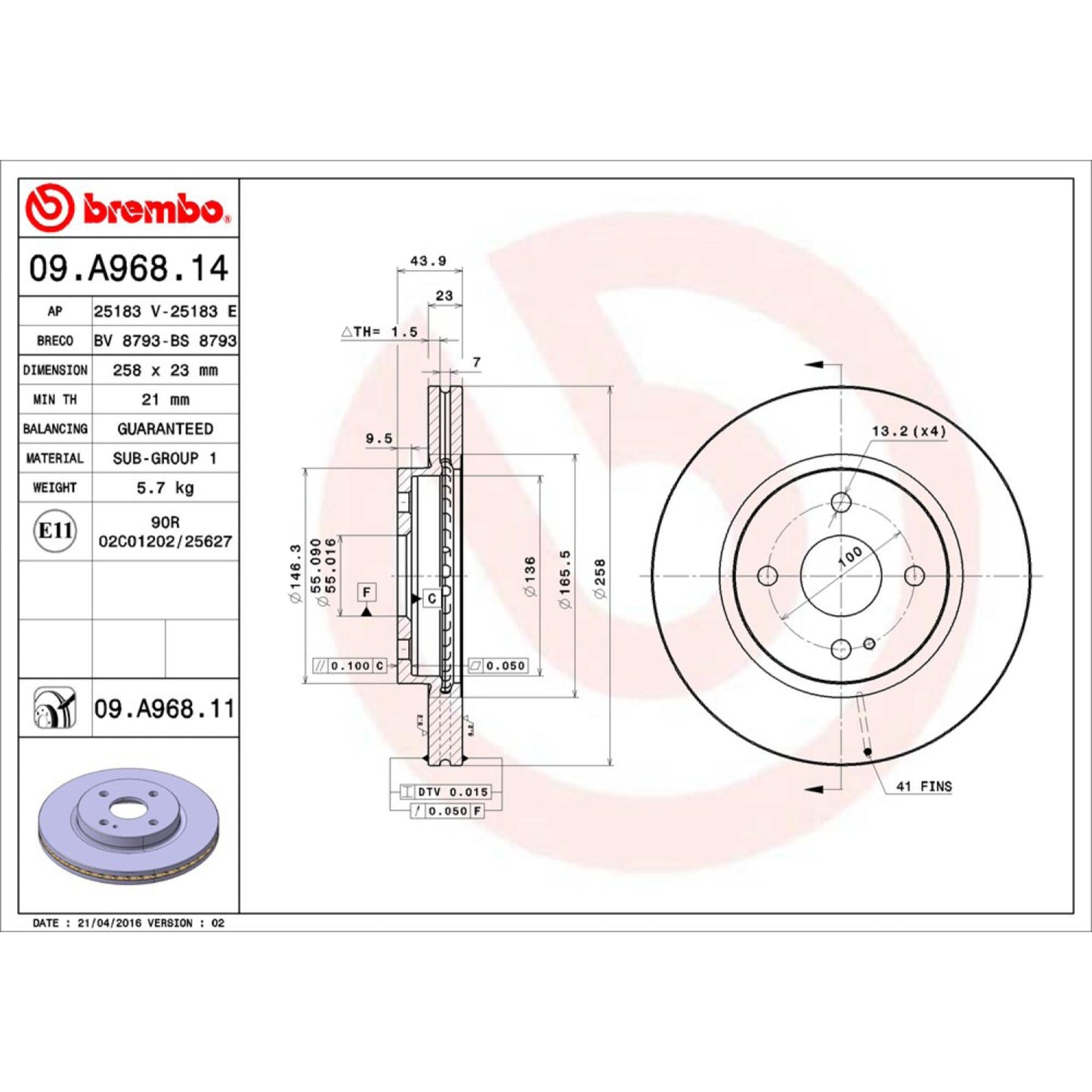 Disco De Freno Delantero Para Mazda 2 2011-2016