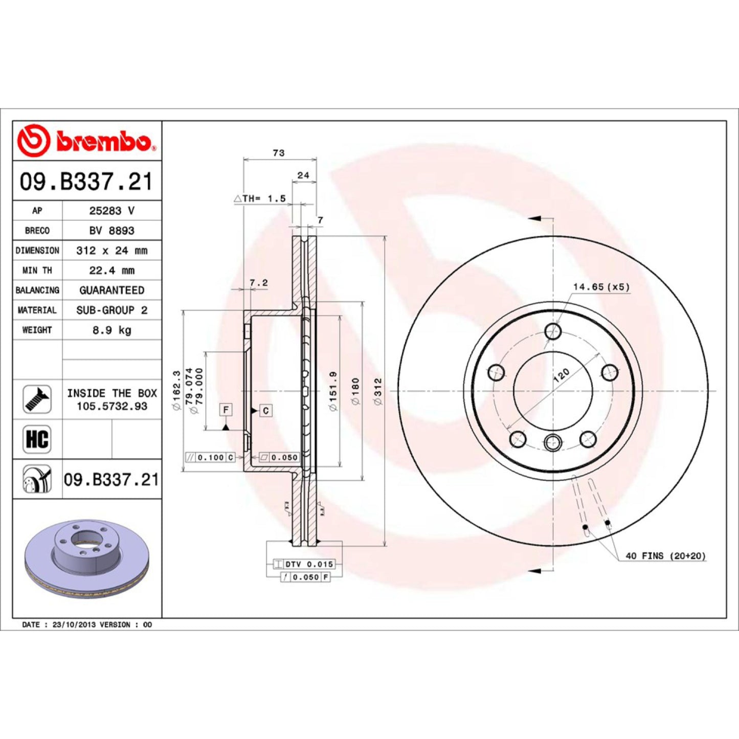 Disco De Freno Delantero Para Bmw 328I 2012-2013