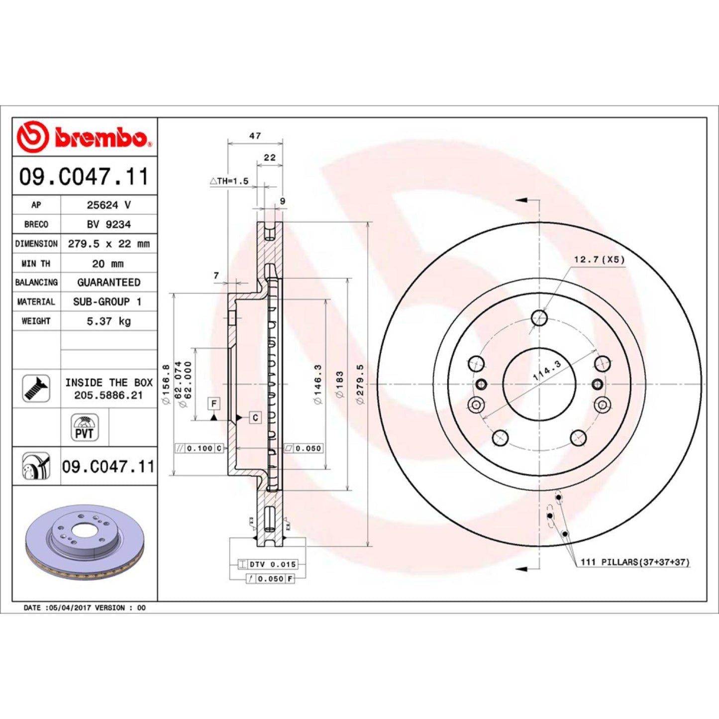 Disco De Freno Delantero Para Suzuki S-Cross 2014-2018