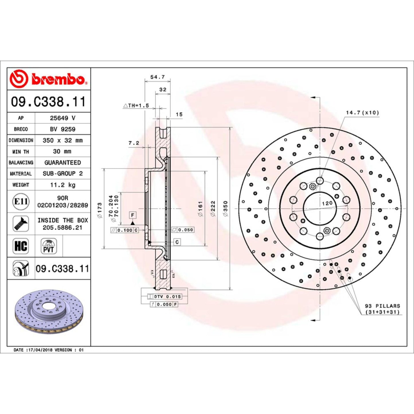 Disco De Freno Delantero Para Honda Civic 2017-2018
