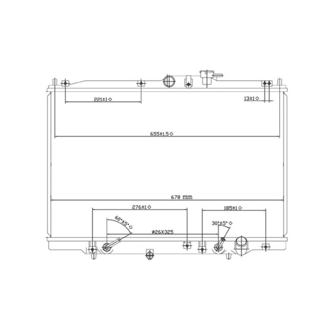 Radiador Hd Odyssey/Oasis 95-98 L4 2.2, 2.3 Lts Aut C/Aa 16 3/4X26 2/3X16Mm Alum Sold Polar