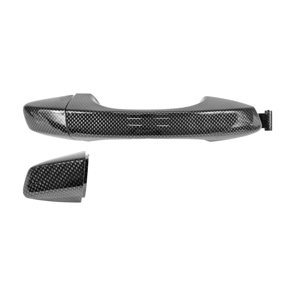 MANIJA EXTERIOR ST LEON 14-18 VW GOLF 15-18 SIN HOYO PARA LLAVE SIN SENSOR FIBRA DE CARBON NEGRA PLASTICO DELANTERA/TRASERA DER