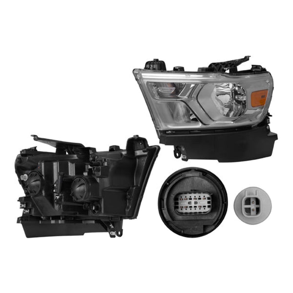Faro Dg Ram Pu 1500 19-24 Linea Nueva Fondo Cromado C/Foco Halogeno Depo Izq P/ Dodge Ram 2019-2023