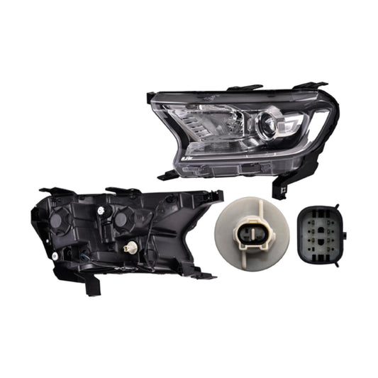 Faro Fd Ranger 17-21 Manual/Electrico C/Lupa Fondo Negro C/Luz De Dia P/Foco H11/H15 S P/ Ford Ranger 2017-2021