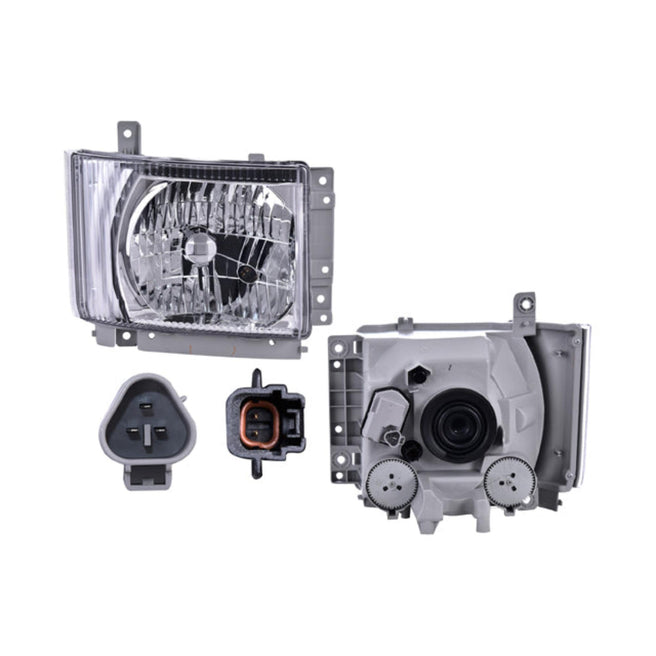 Faro Derecho para Isuzu Elf 2009-2023 Halógeno Sin foco Con motor Fondo cromado Eléctrico