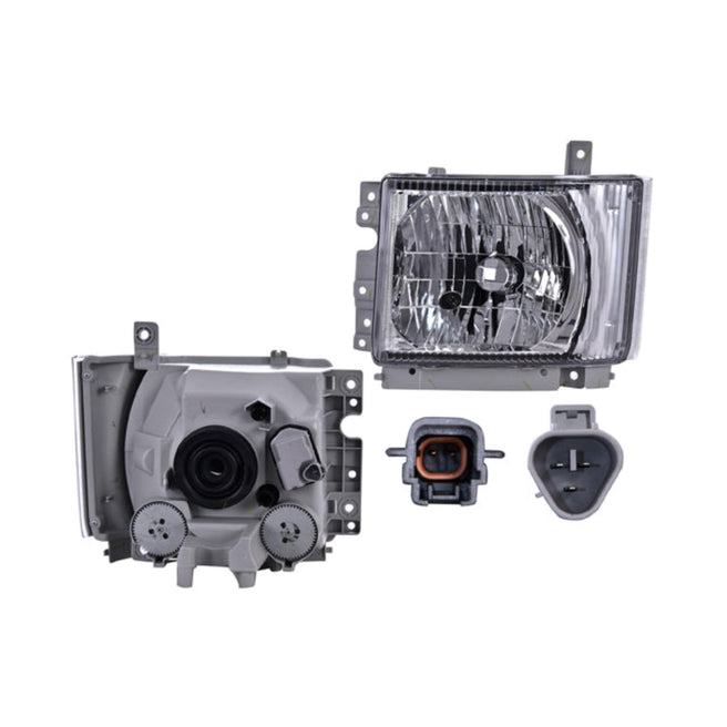 Faro Izquierdo para Isuzu Elf 2009-2023 Halógeno Sin foco Con motor Fondo cromado Eléctrico