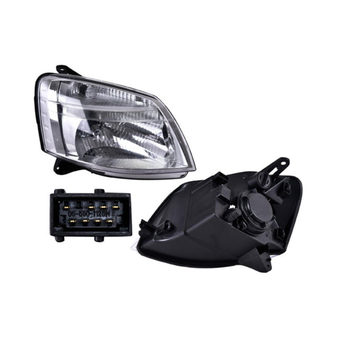 Faro Derecho para Peugeot Partner 2007-2011 Halógeno Sin foco Con motor Fondo cromado Eléctrico
