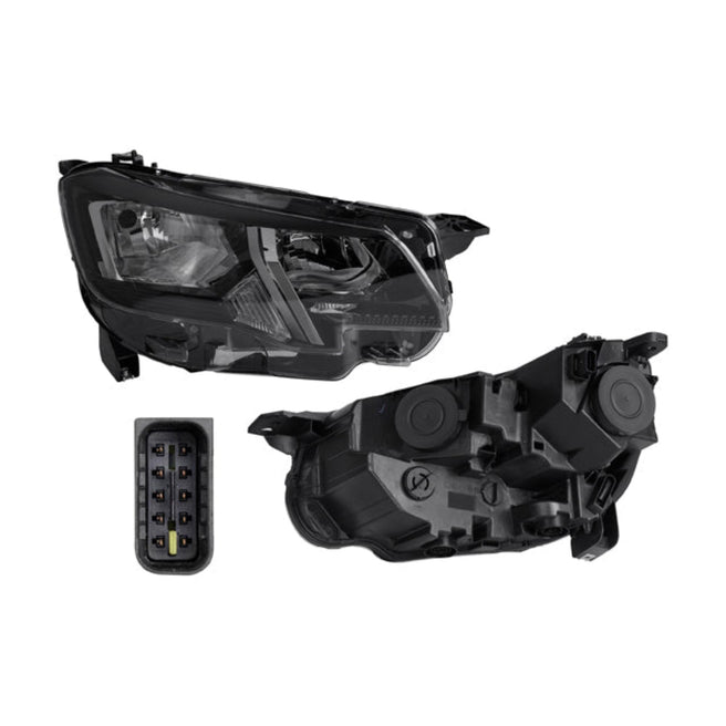 Faro Derecho para Peugeot Partner 2020-2024 Halógeno Sin foco Con motor Fondo cromado Eléctrico
