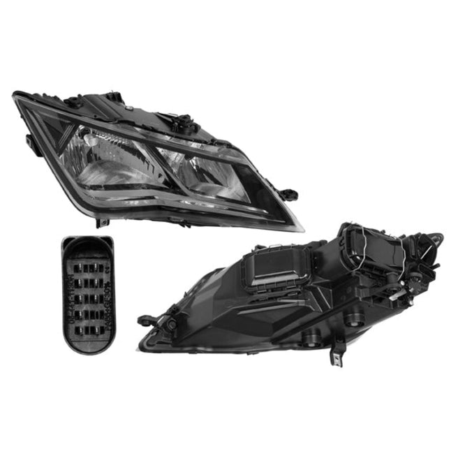 Faro Derecho para Seat Leon 2017-2020 LED Halógeno Sin foco Con motor Fondo cromado Eléctrico
