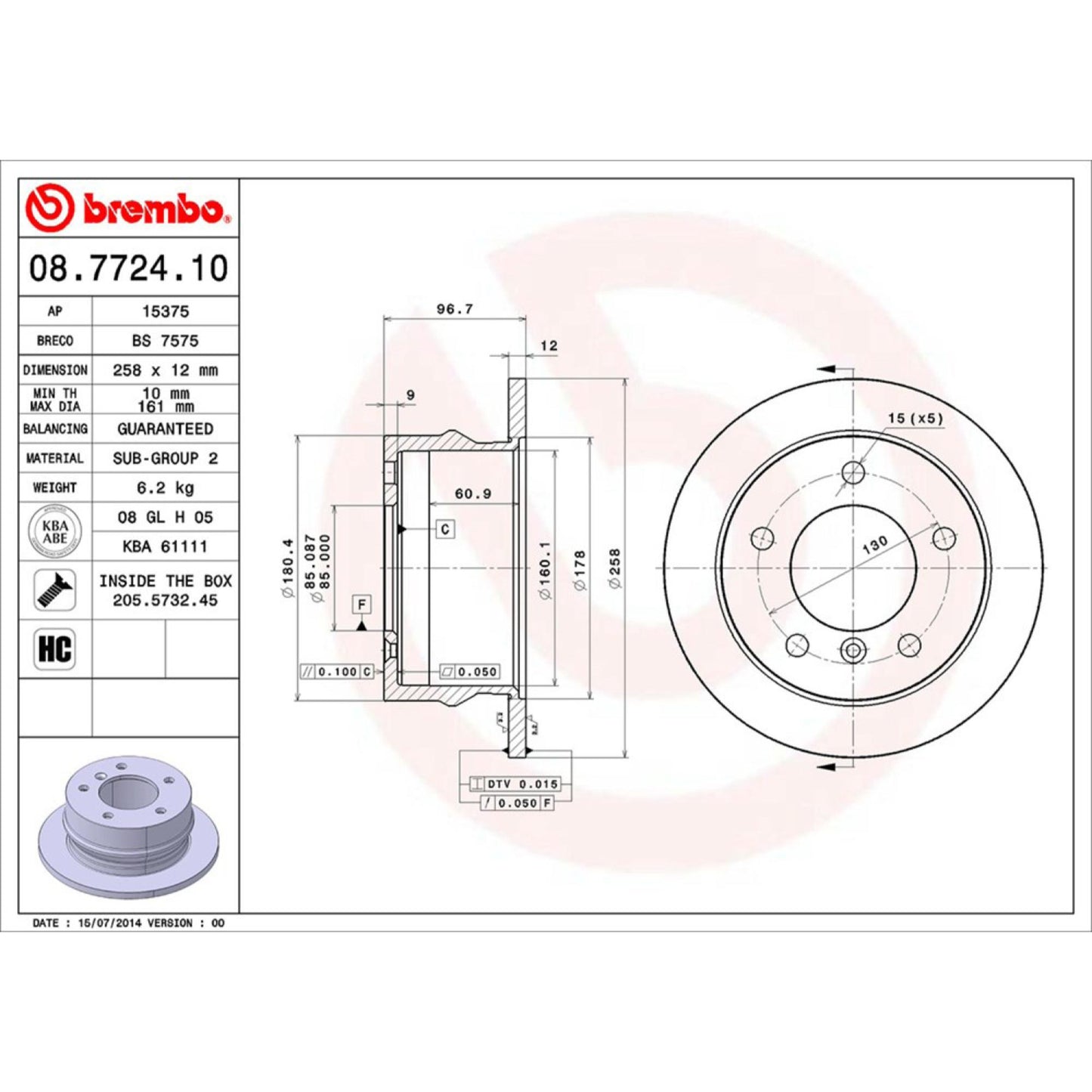 Disco De Freno Trasero Para Mercedes-Benz Sprinter 2004-2006