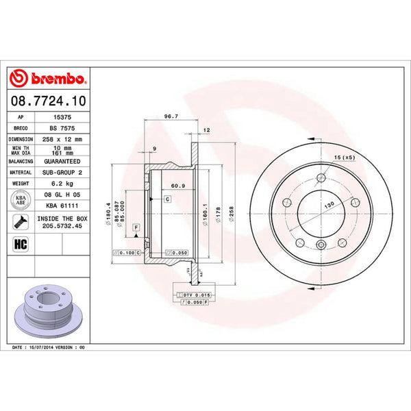 Disco De Freno Trasero Para Mercedes-Benz Sprinter 2004-2006