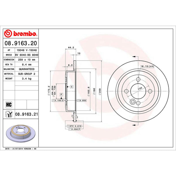Disco De Freno Trasero Para Mini Cooper 2006-2015