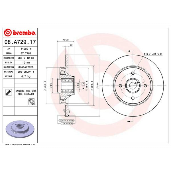 Disco De Freno Trasero Para Peugeot 3008 2011-2017