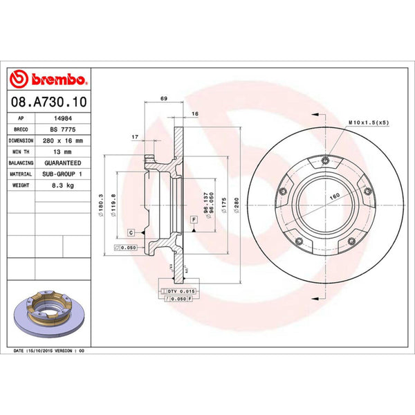 Disco De Freno Trasero Para Ford Transit 2007-2014