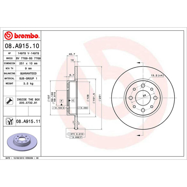 Disco De Freno Trasero Para Alfa Romeo Mito 2012-2019