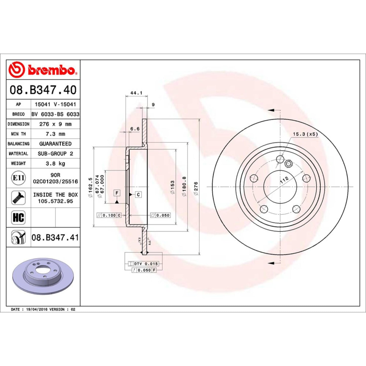 Disco De Freno Trasero Para Mercedes-Benz B180 2012-2015