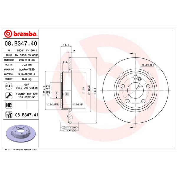 Disco De Freno Trasero Para Mercedes-Benz B180 2012-2015