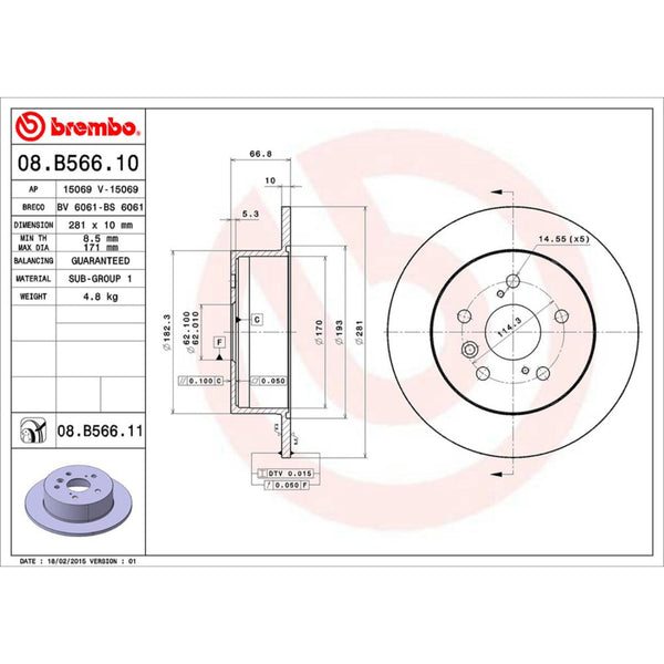 Disco De Freno Trasero Para Toyota Camry 2007-2011