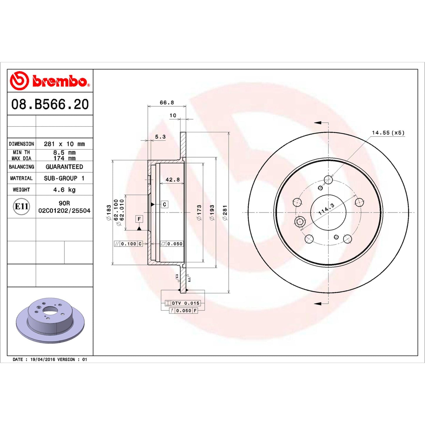 Disco De Freno Trasero Para Toyota Camry 2012-2017