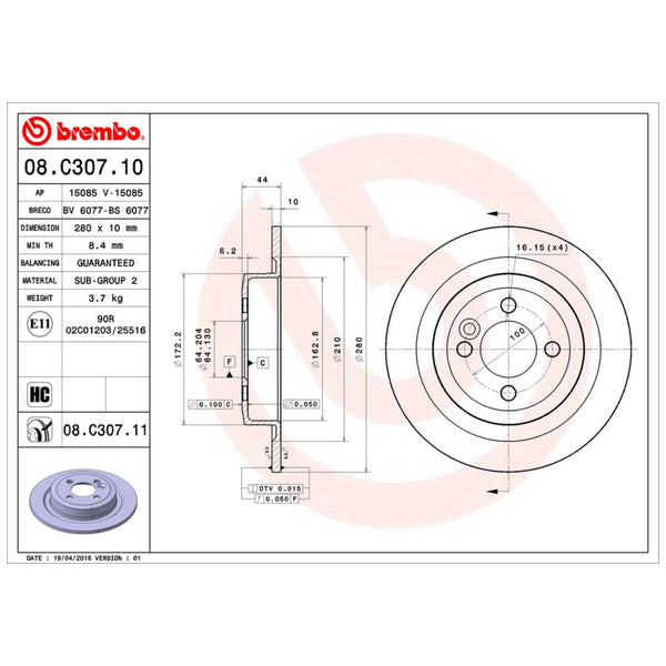 Disco De Freno Trasero Para Mini Cooper 2007-2015