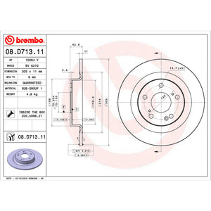Disco de Freno Trasero para Honda Civic 2017-2019 305 mm 11 mm de espesor 5 birlos