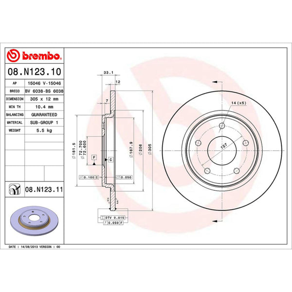 Disco De Freno Trasero Para Chrysler Town & Country 2008-2016