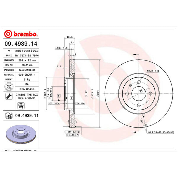 Disco De Freno Delantero Para Fiat 500 2012-2019