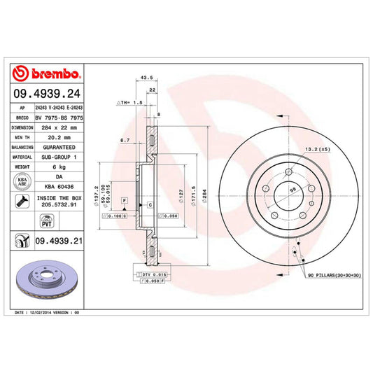 Disco De Freno Delantero Para Alfa Romeo 147 2002-2007