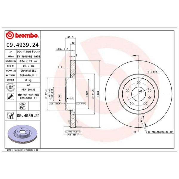 Disco De Freno Delantero Para Alfa Romeo 147 2002-2007