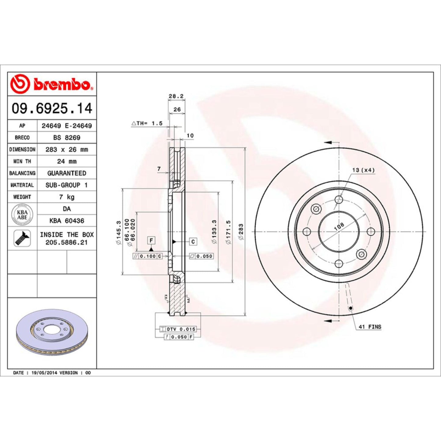 Disco De Freno Delantero Para Peugeot 406 2000-2005