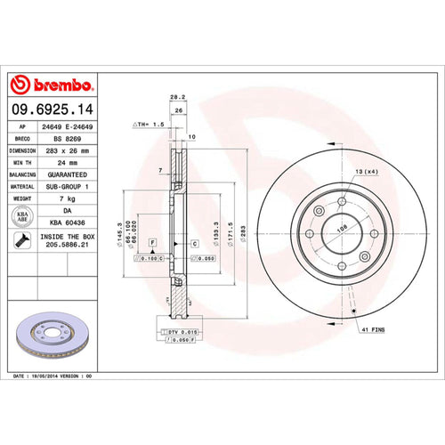 Disco De Freno Delantero Para Peugeot 406 2000-2005
