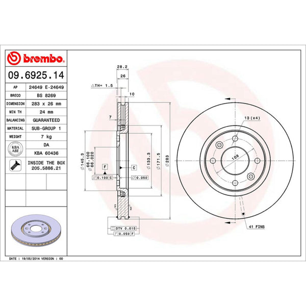 Disco De Freno Delantero Para Peugeot 406 2000-2005